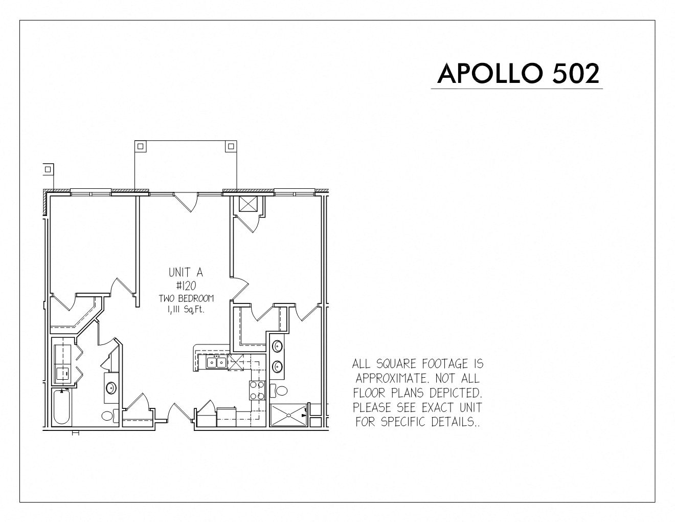 Floor plan for 2 beds, 2 baths, 1111 sqft